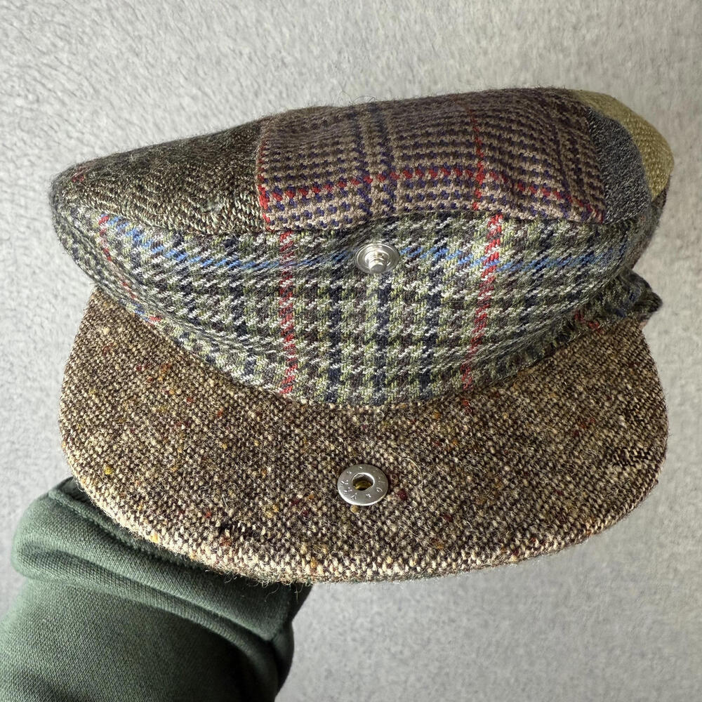 Orvis Men's Wool Blend Patchwork Brown Checked Herringbone Lined Cabbie Newsboy - Picture 8 of 9